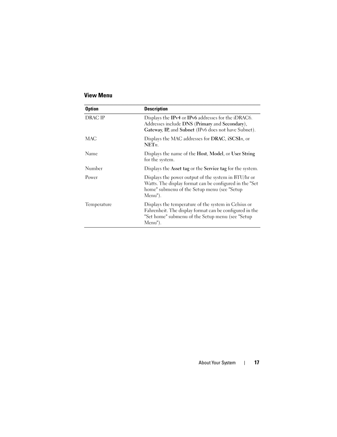 Dell R710 owner manual View Menu 