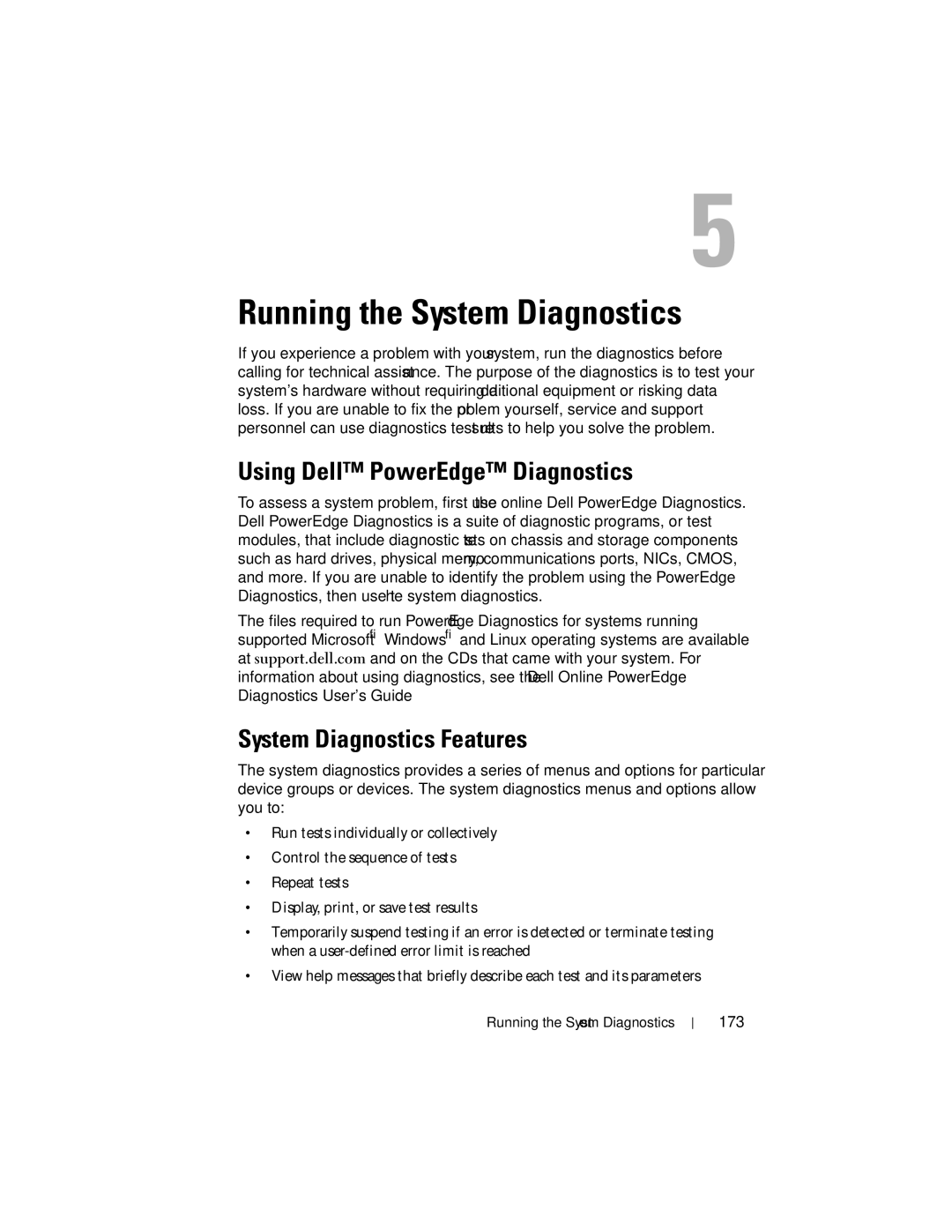 Dell R710 owner manual Using Dell PowerEdge Diagnostics, System Diagnostics Features, 173, Running the System Diagnostics 
