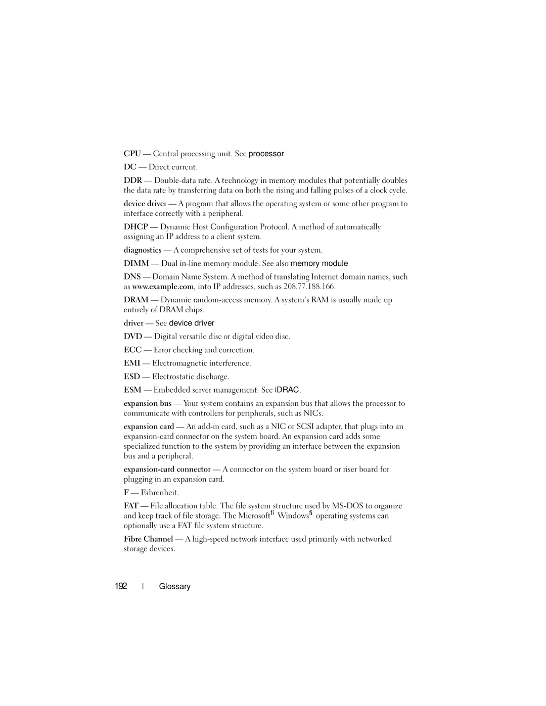 Dell R710 owner manual 192, CPU Central processing unit. See processor DC Direct current 