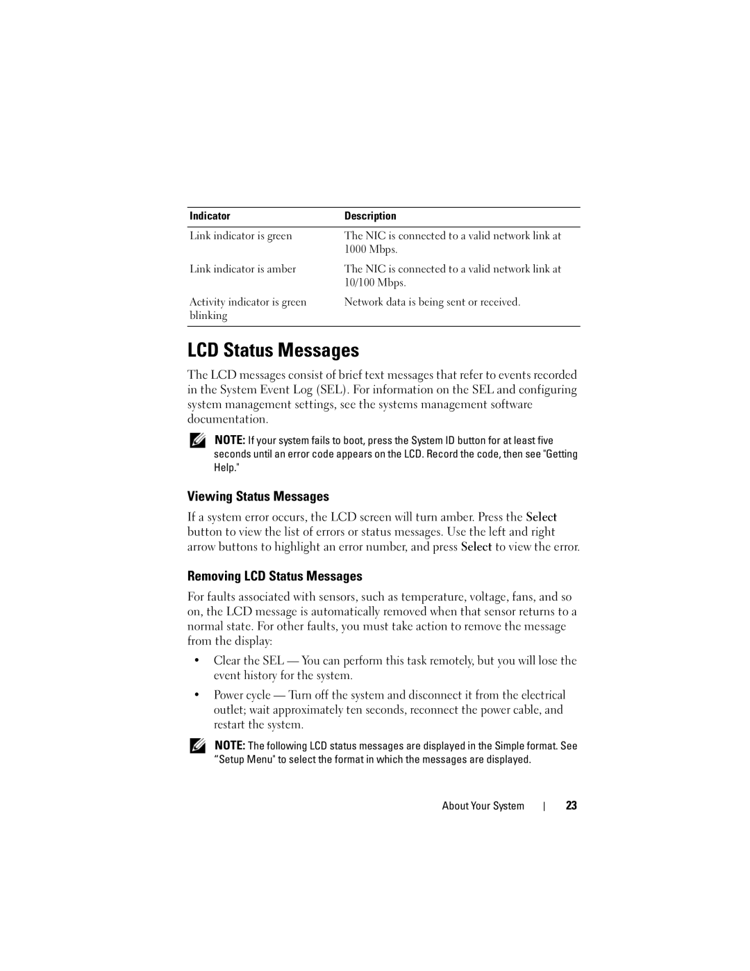 Dell R710 owner manual Viewing Status Messages, Removing LCD Status Messages 