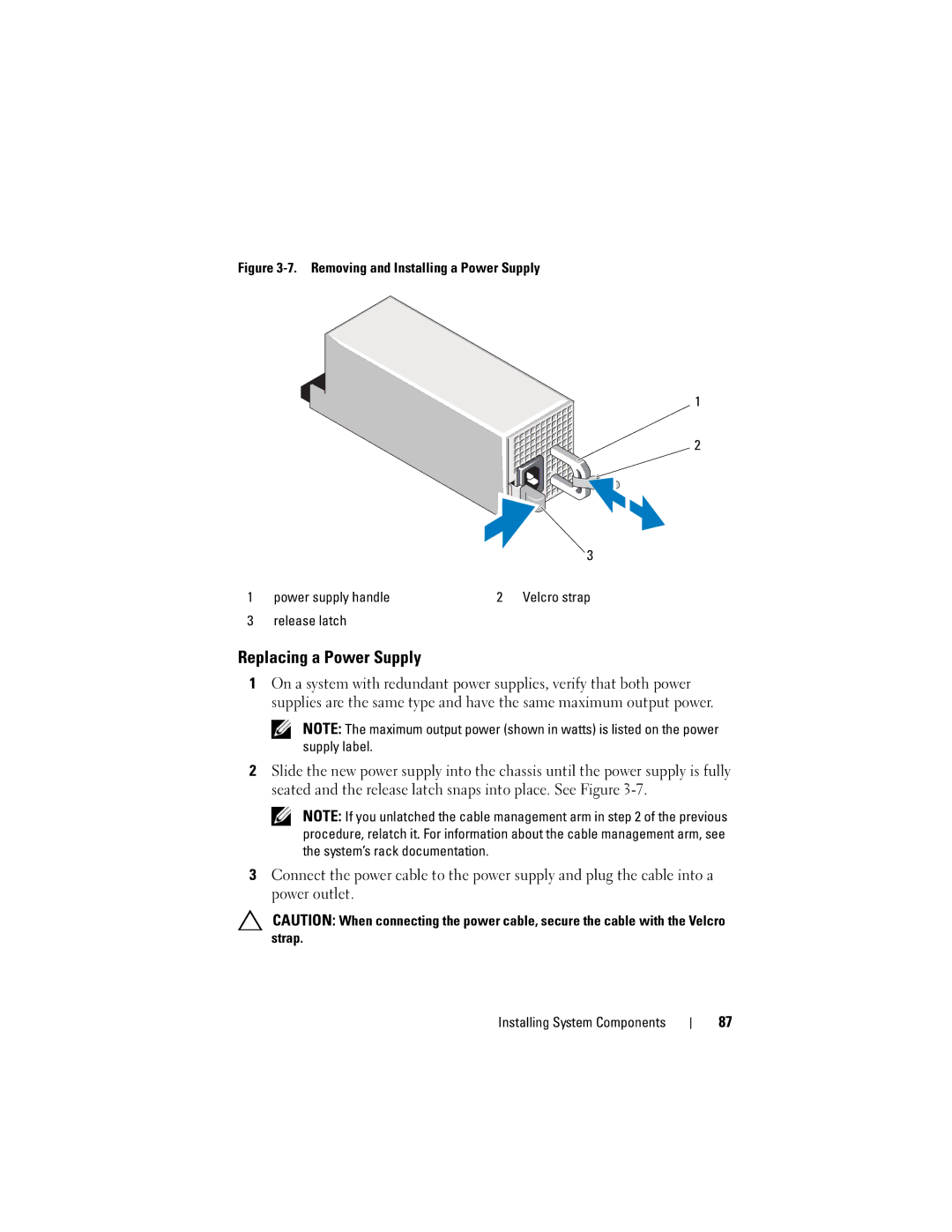 Dell R710 owner manual Replacing a Power Supply 