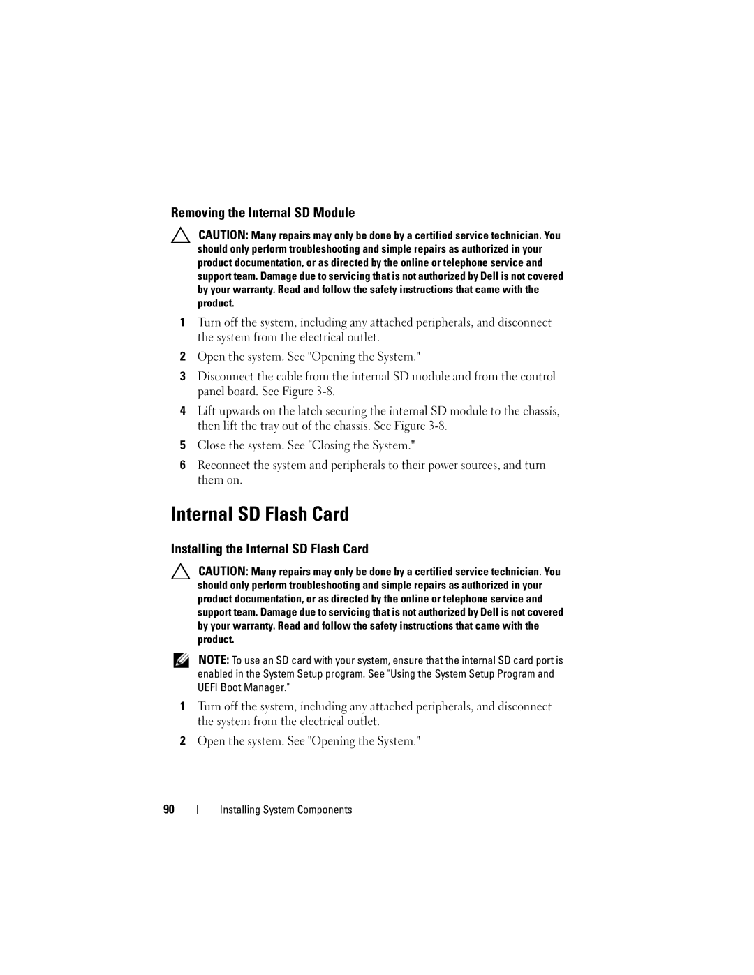 Dell R710 owner manual Removing the Internal SD Module, Installing the Internal SD Flash Card 