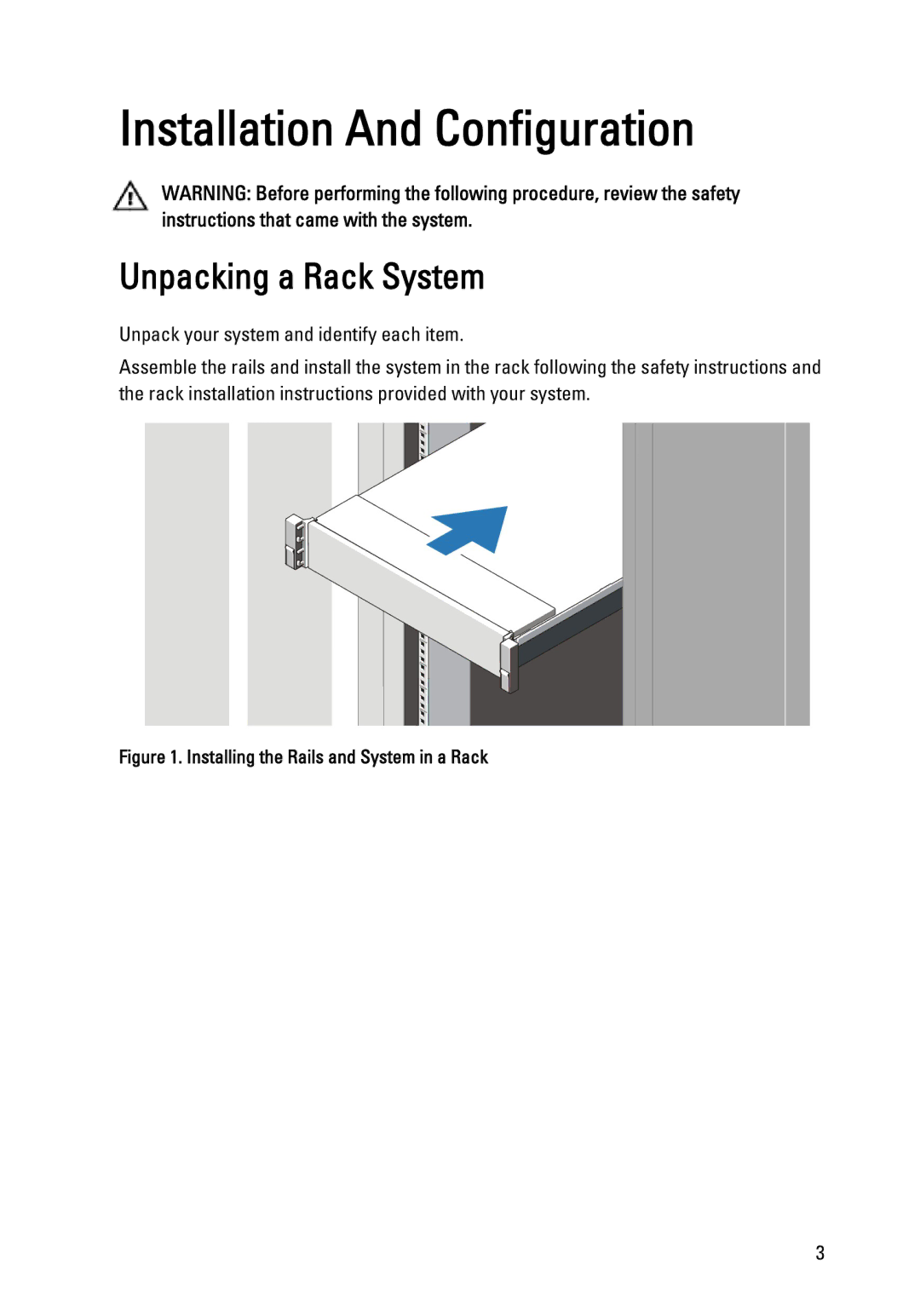 Dell R720XD manual Installation And Configuration, Unpacking a Rack System 