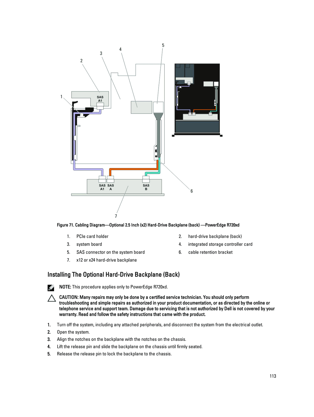 Dell R720XD owner manual Installing The Optional Hard-DriveBackplane Back 