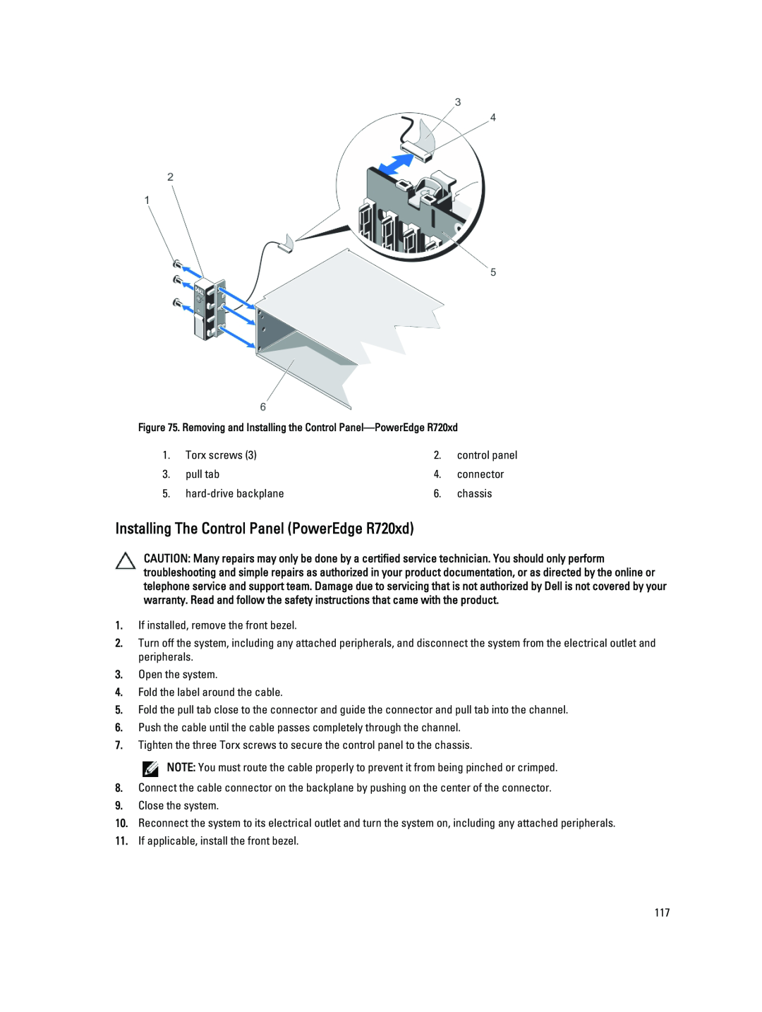 Dell R720XD owner manual Installing The Control Panel PowerEdge R720xd 