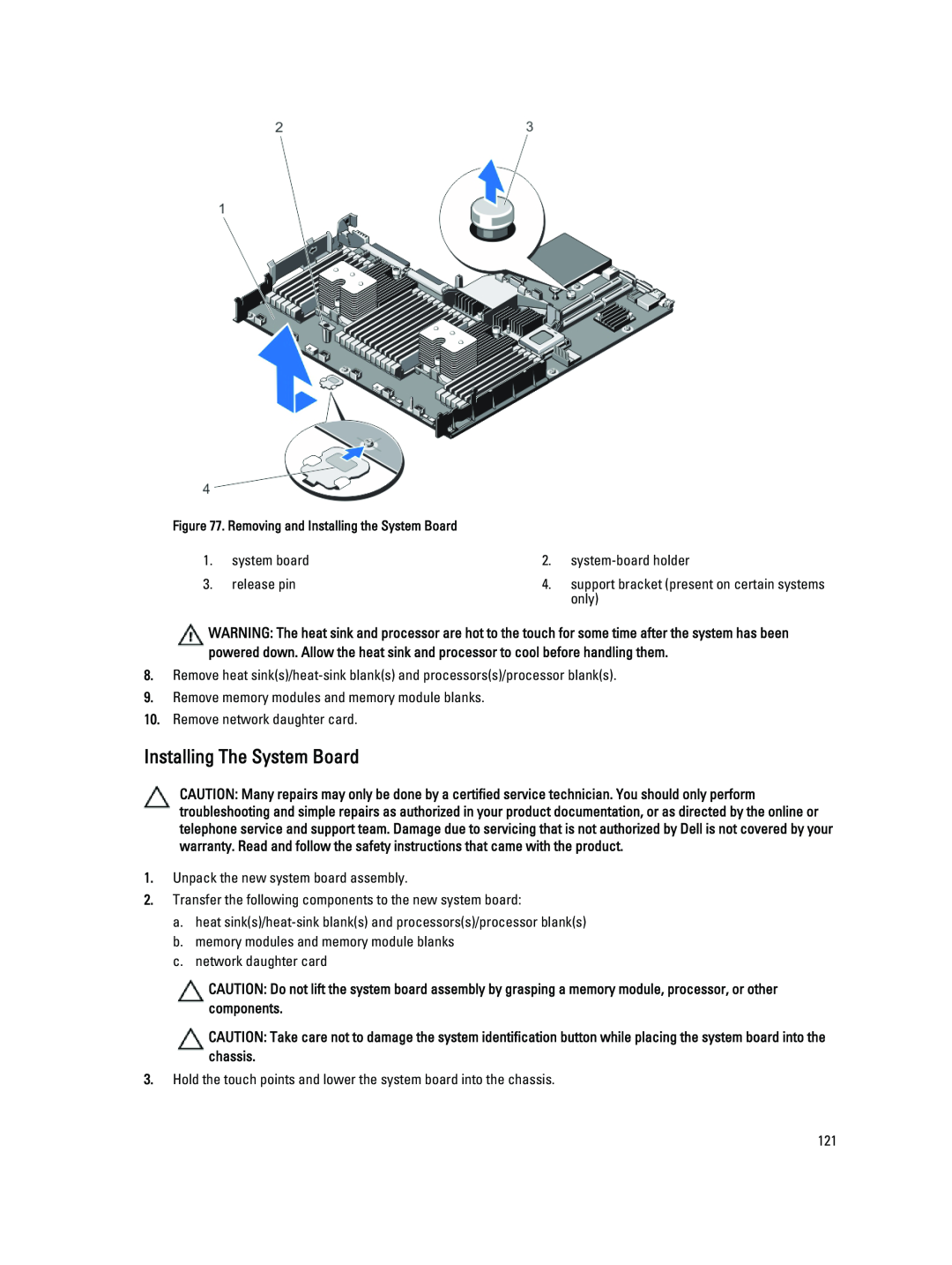 Dell R720XD owner manual Installing The System Board 