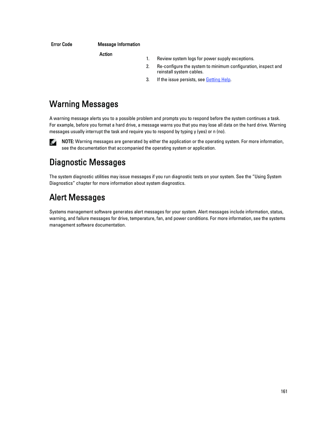 Dell R720XD owner manual Warning Messages, Diagnostic Messages, Alert Messages 