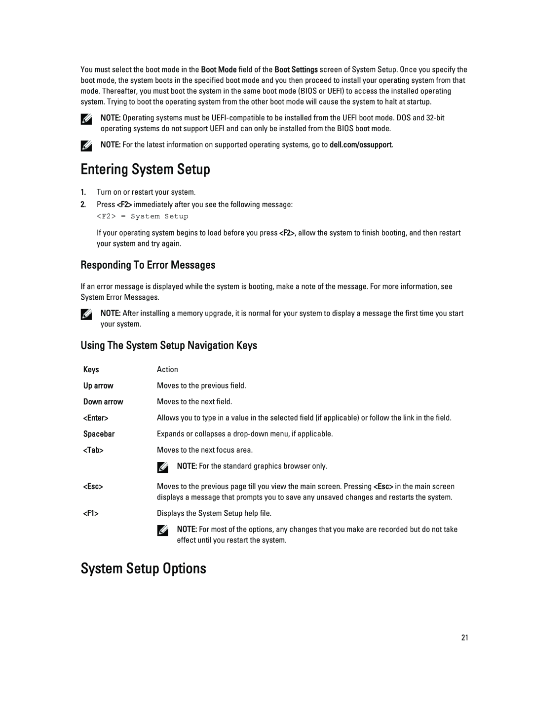 Dell R720XD owner manual Entering System Setup, System Setup Options, Responding To Error Messages 