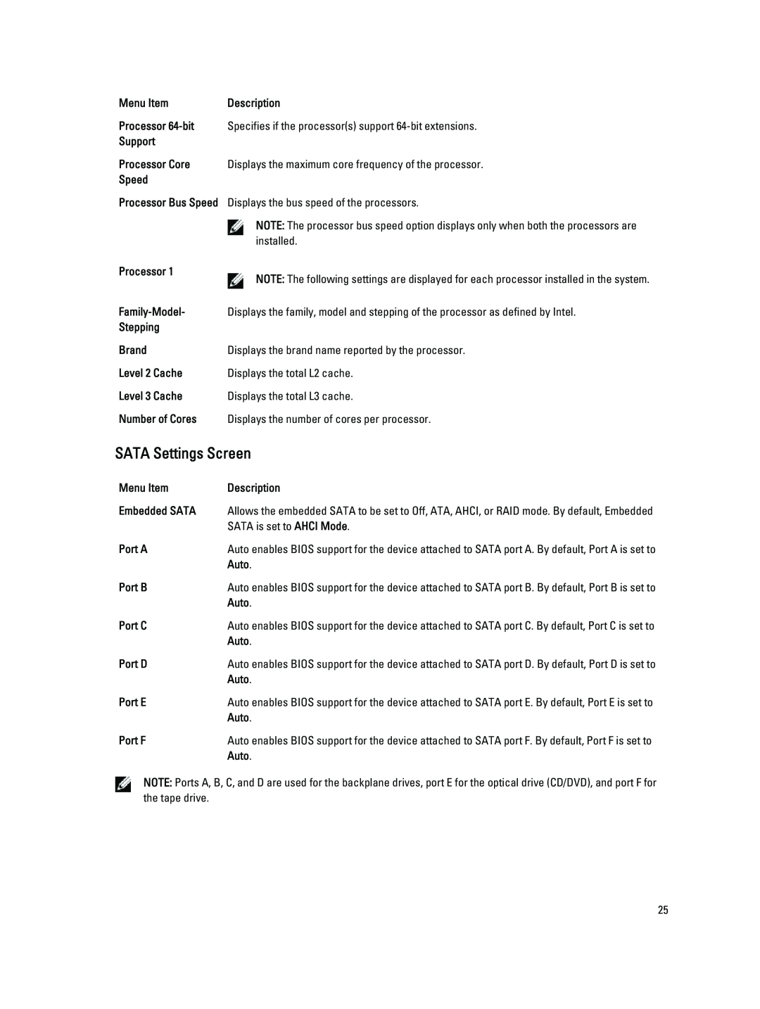 Dell R720XD owner manual SATA Settings Screen 