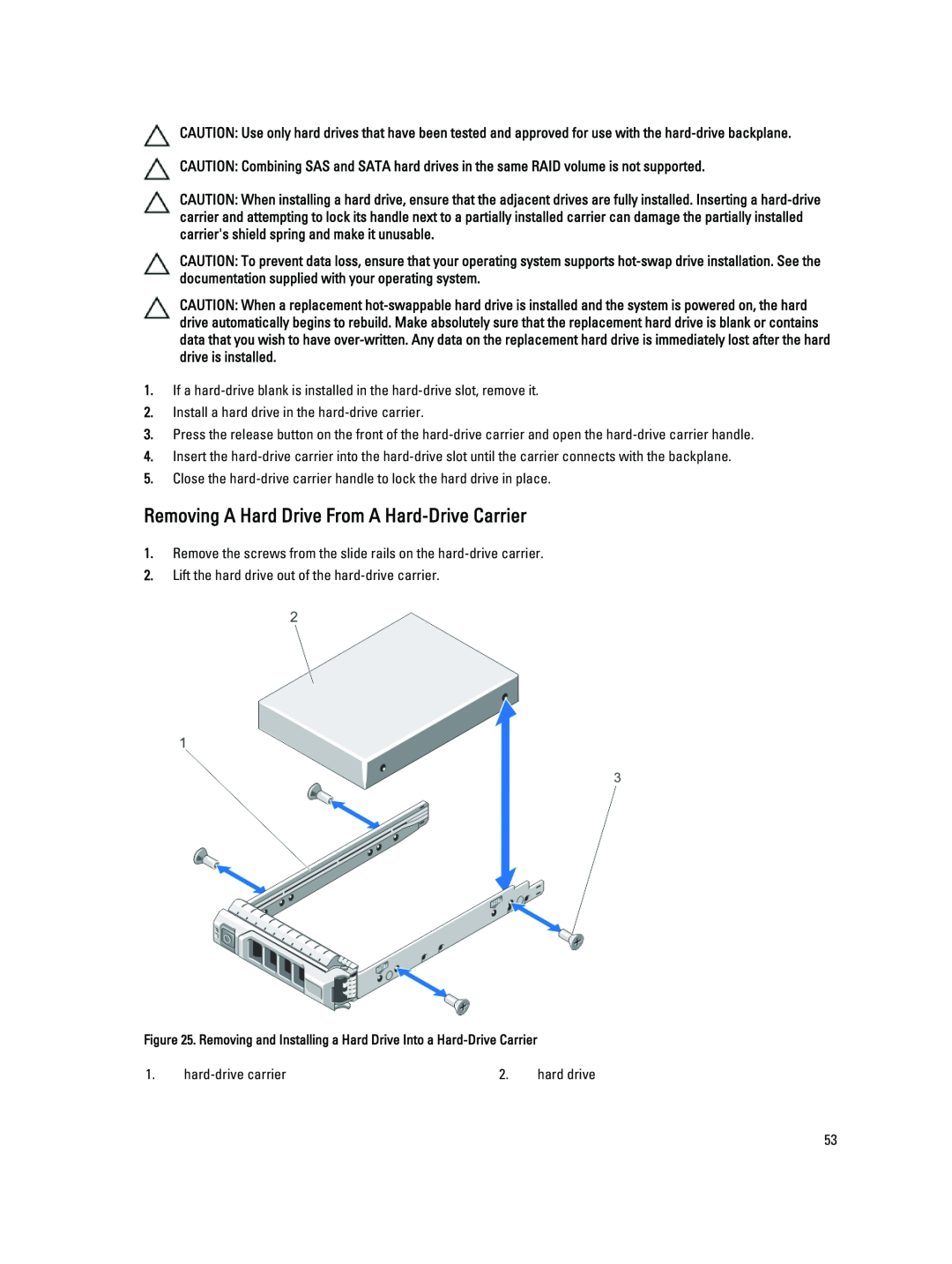 Dell R720XD owner manual Removing A Hard Drive From A Hard-DriveCarrier 