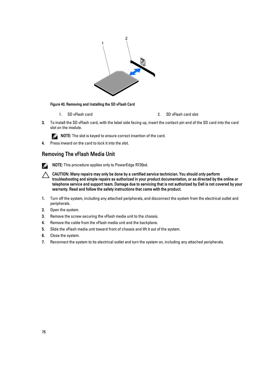 Dell R720XD owner manual Removing The vFlash Media Unit 