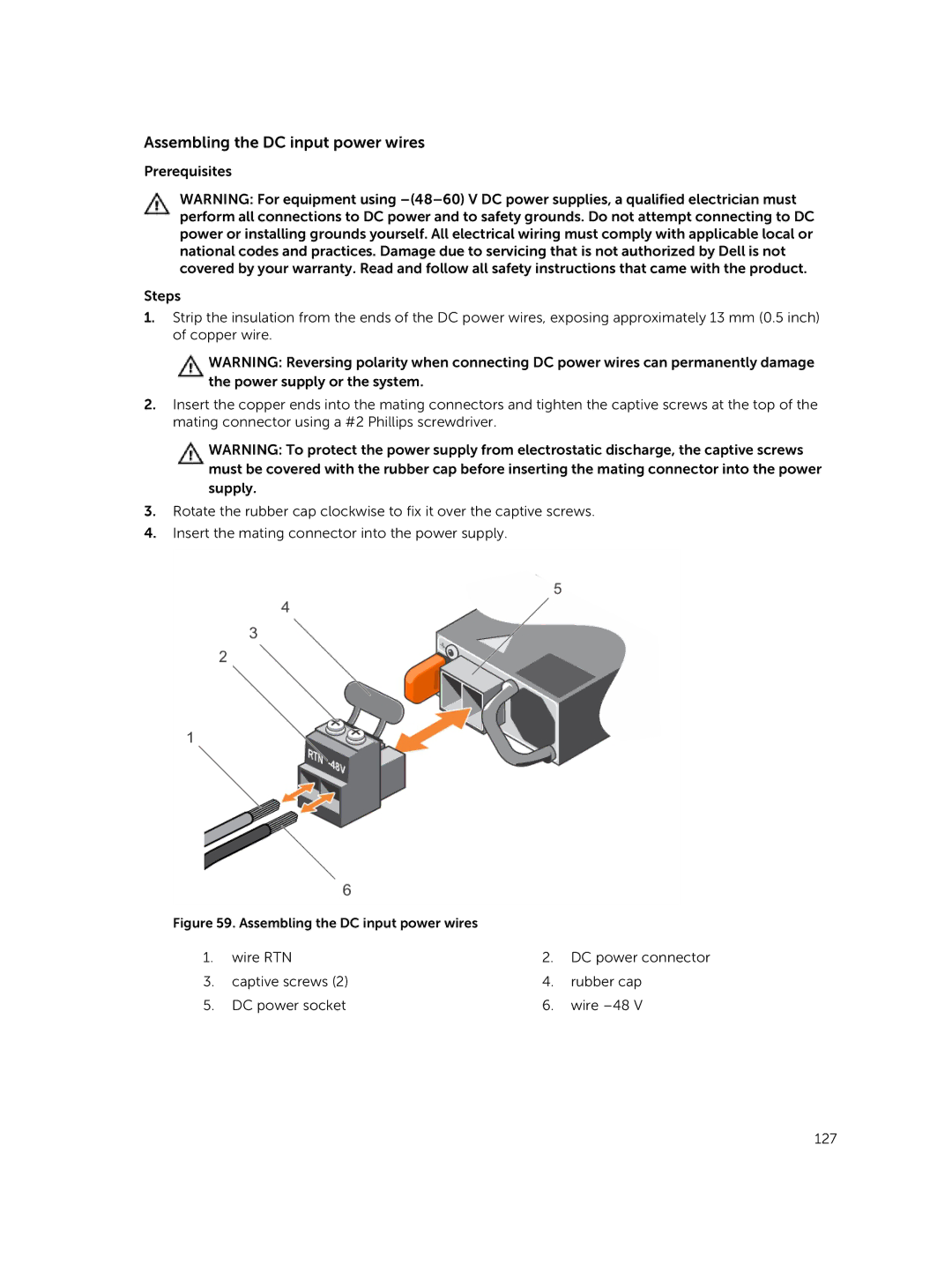 Dell R730xd owner manual Assembling the DC input power wires 