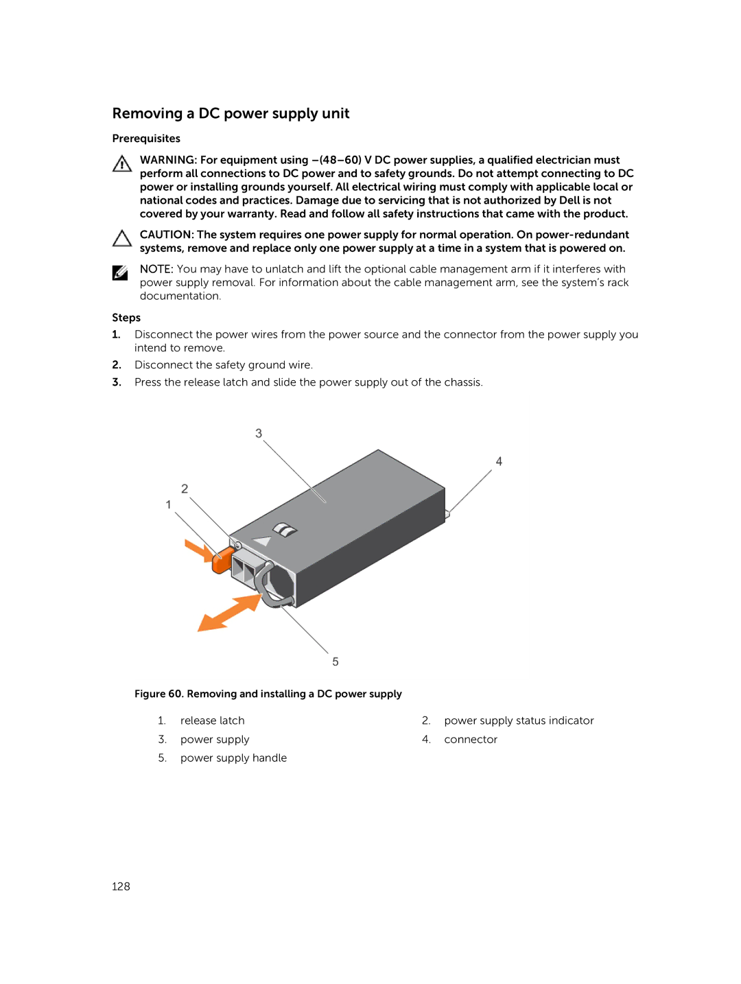 Dell R730xd owner manual Removing a DC power supply unit, Removing and installing a DC power supply 