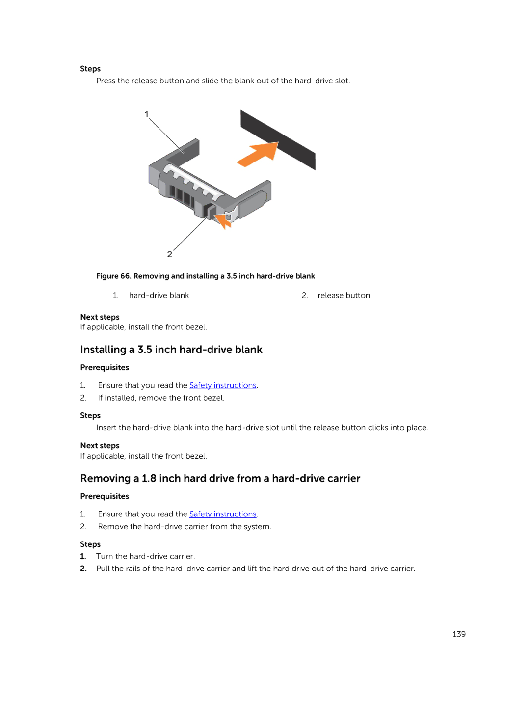 Dell R730xd owner manual Installing a 3.5 inch hard-drive blank, Removing a 1.8 inch hard drive from a hard-drive carrier 