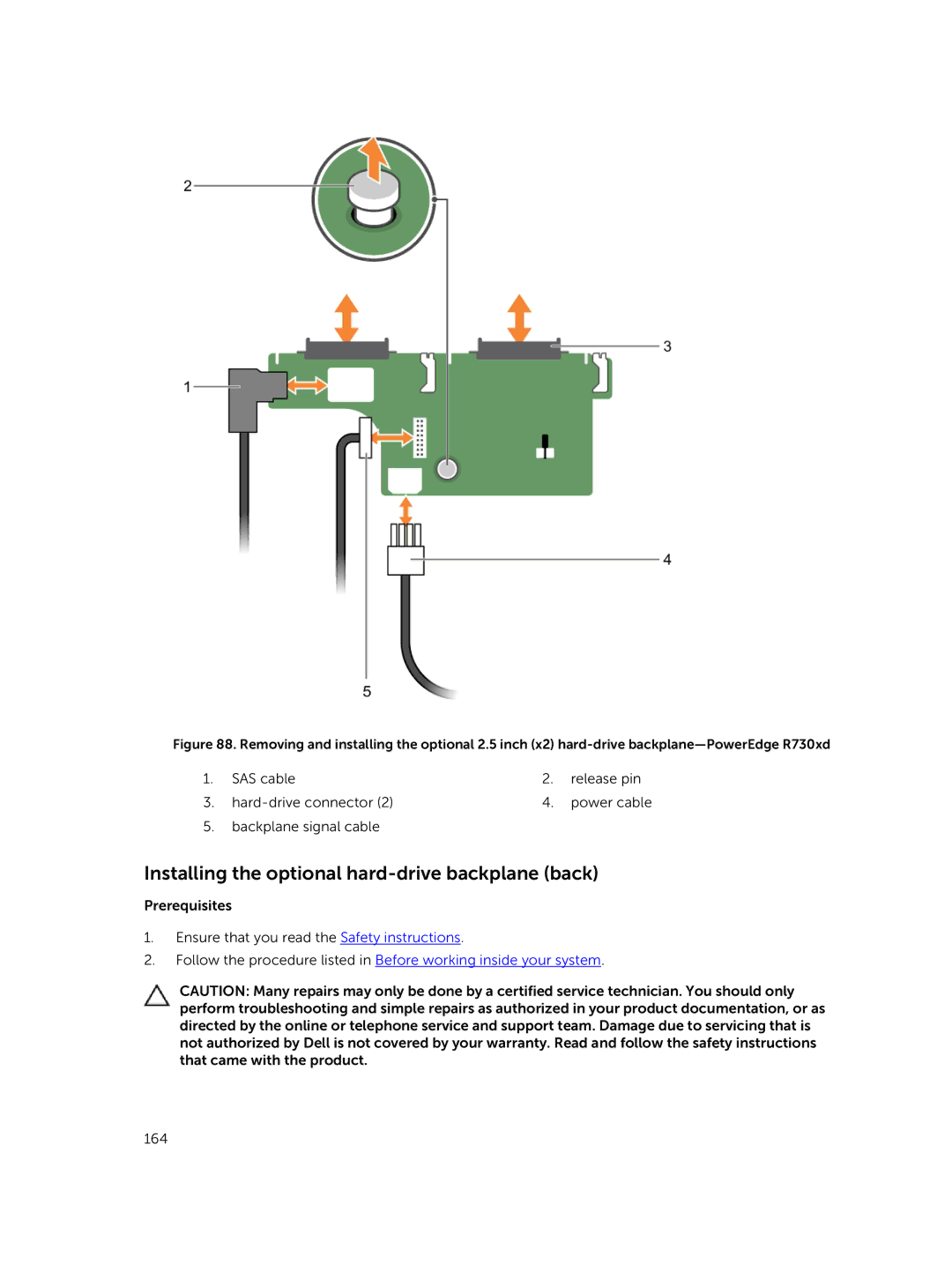 Dell R730xd owner manual Installing the optional hard-drive backplane back 