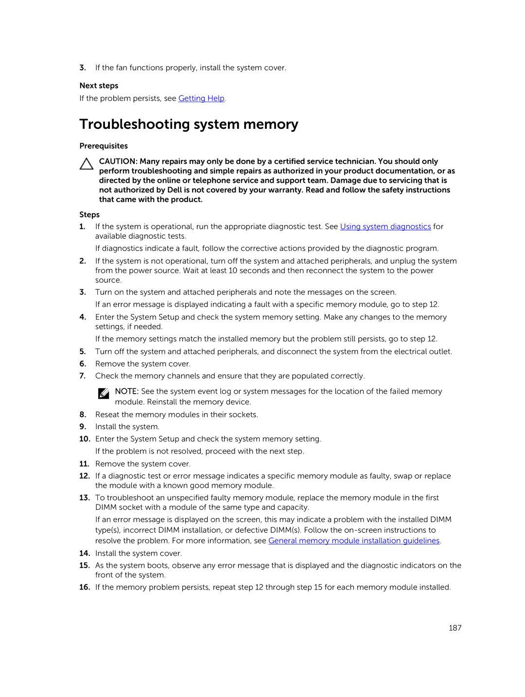 Dell R730xd owner manual Troubleshooting system memory 