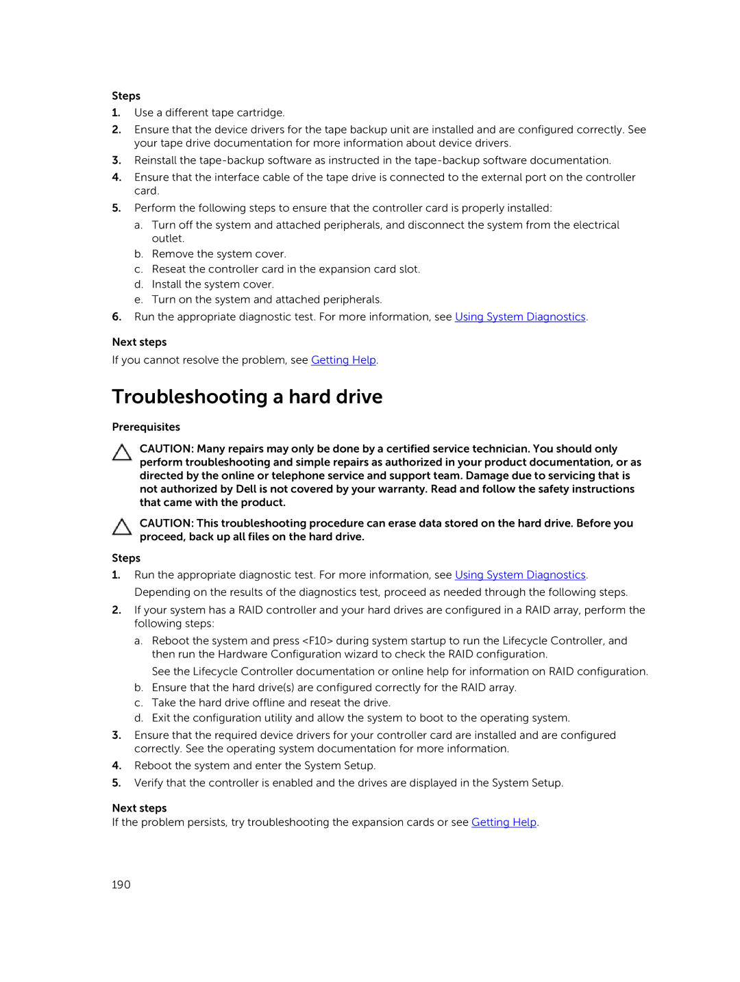 Dell R730xd owner manual Troubleshooting a hard drive 