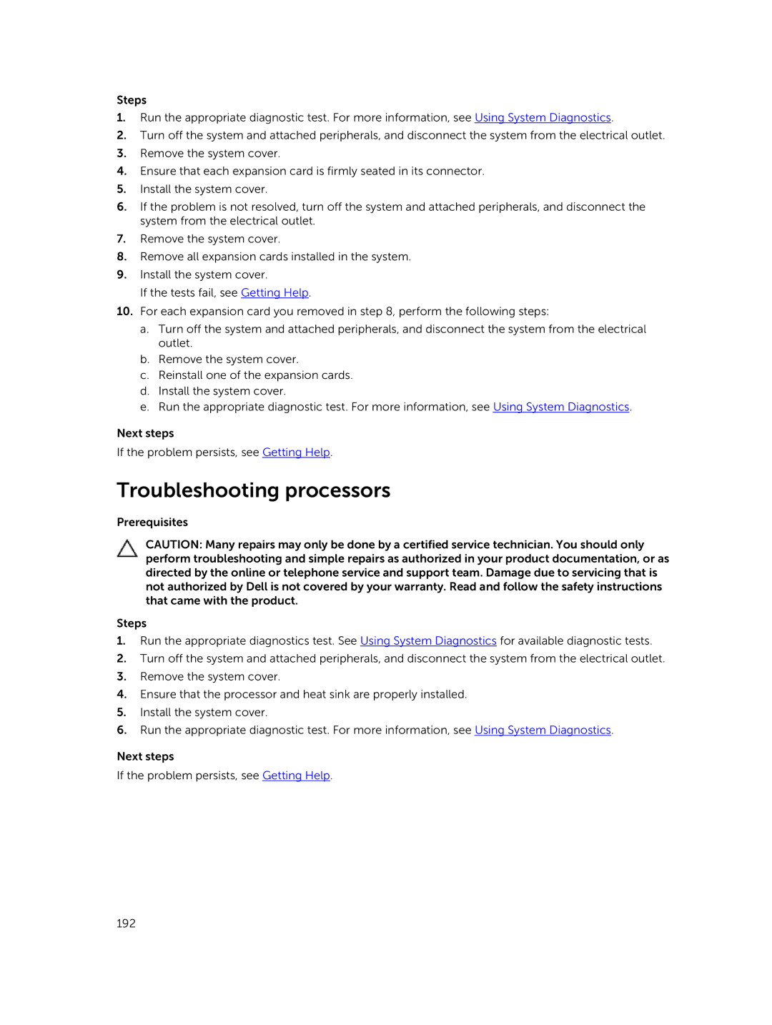 Dell R730xd owner manual Troubleshooting processors 