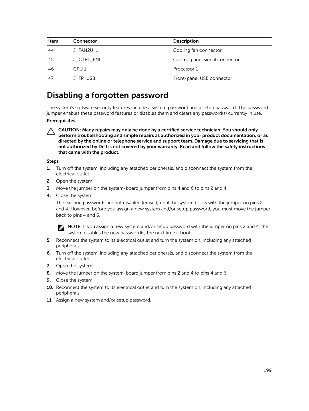 Dell R730xd owner manual Disabling a forgotten password 