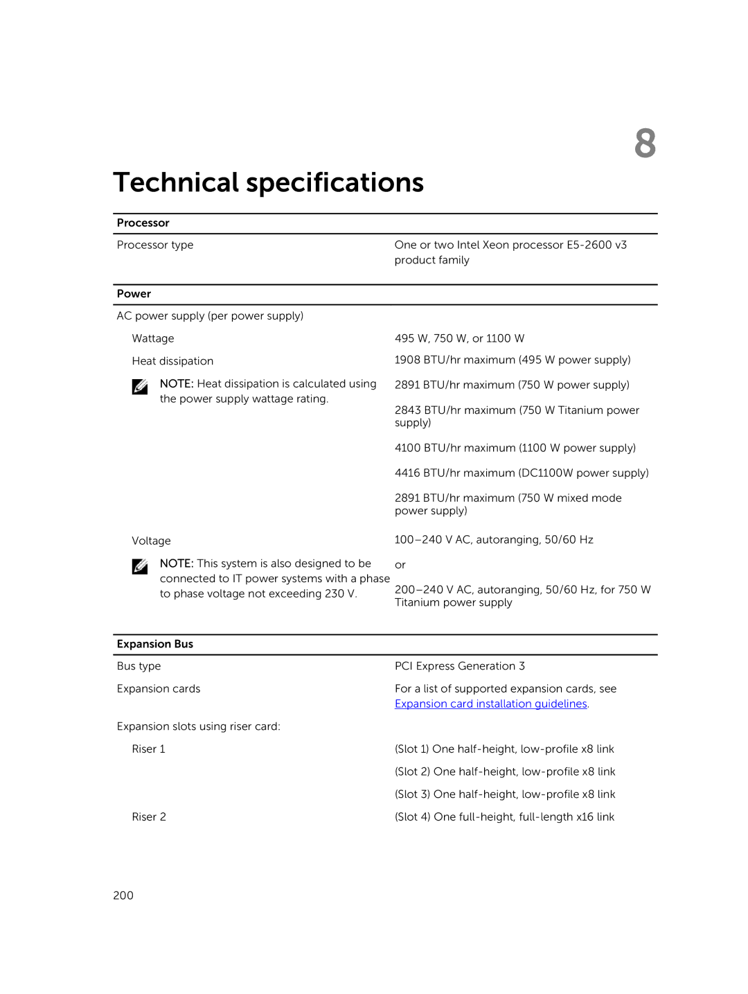 Dell R730xd owner manual Technical specifications 