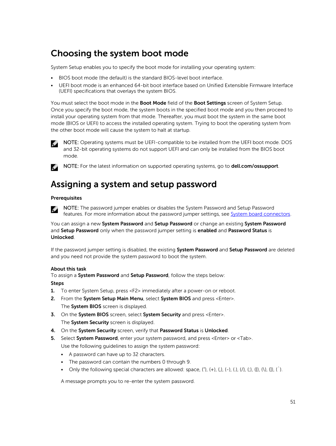 Dell R730xd owner manual Choosing the system boot mode, Assigning a system and setup password 