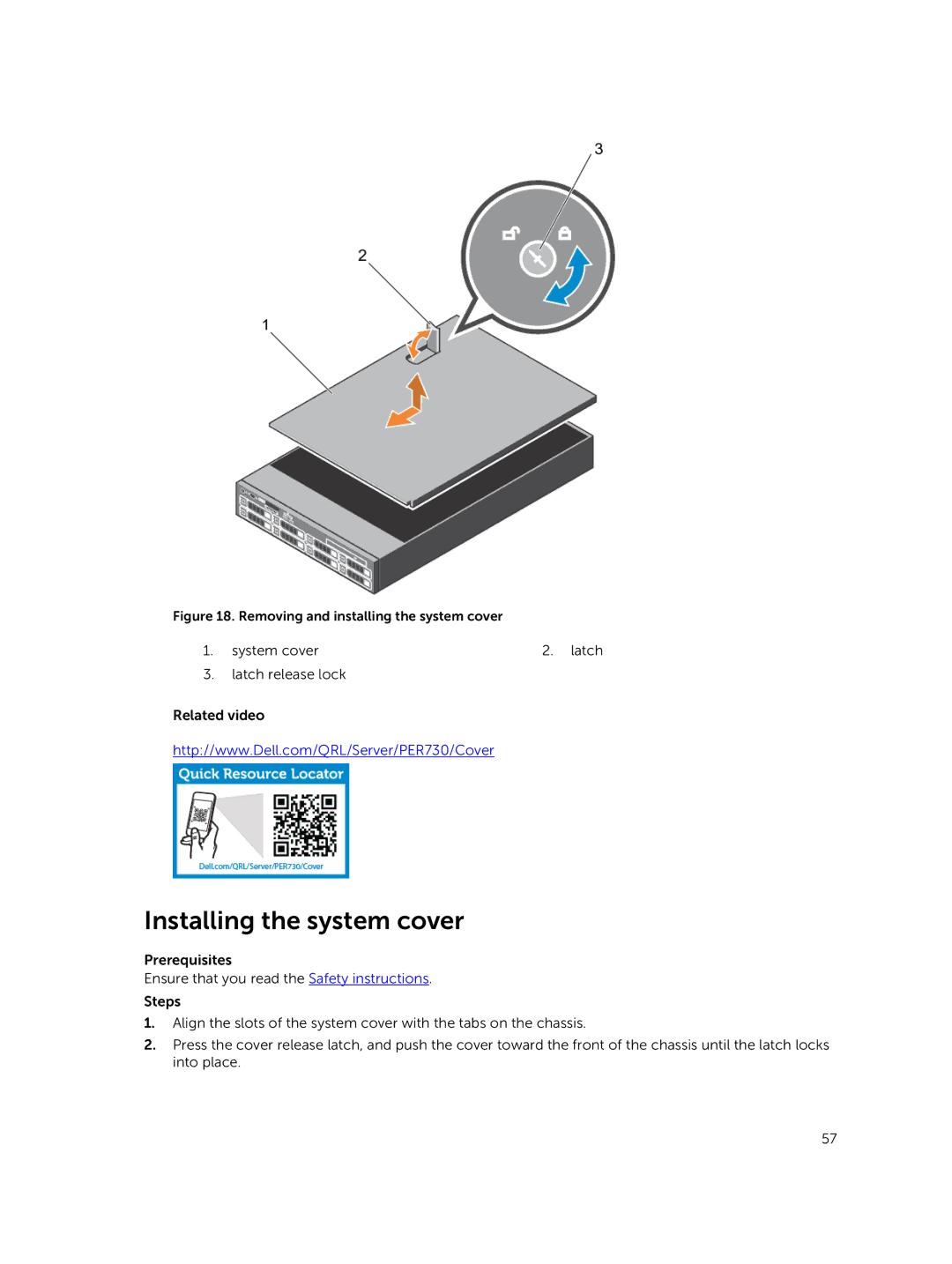 Dell R730xd owner manual Installing the system cover, Removing and installing the system cover 