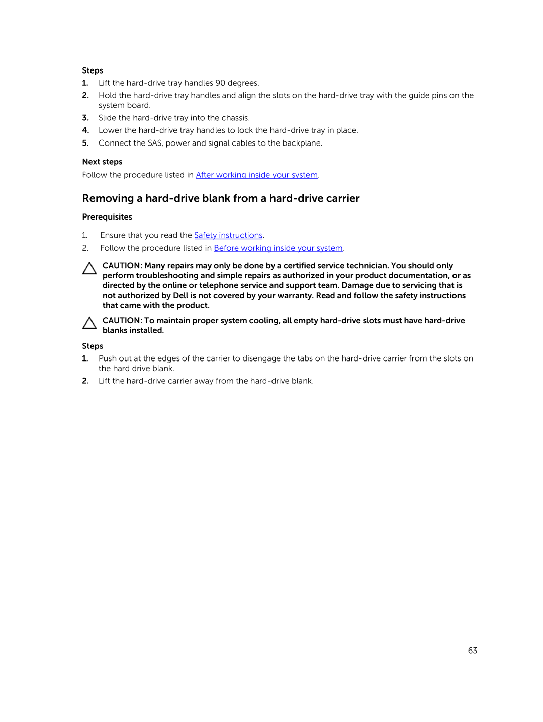 Dell R730xd owner manual Removing a hard-drive blank from a hard-drive carrier 