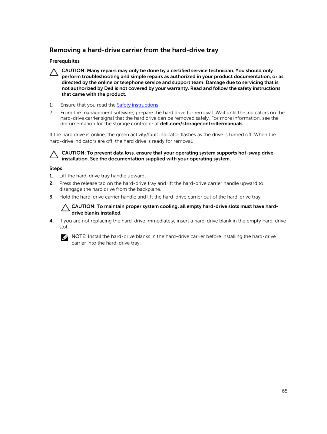 Dell R730xd owner manual Removing a hard-drive carrier from the hard-drive tray 