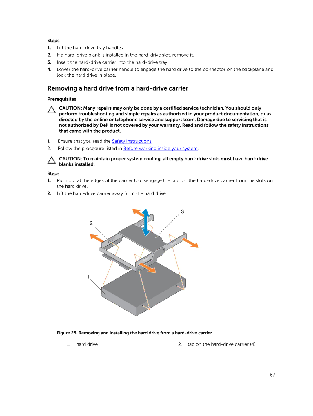 Dell R730xd owner manual Removing a hard drive from a hard-drive carrier 