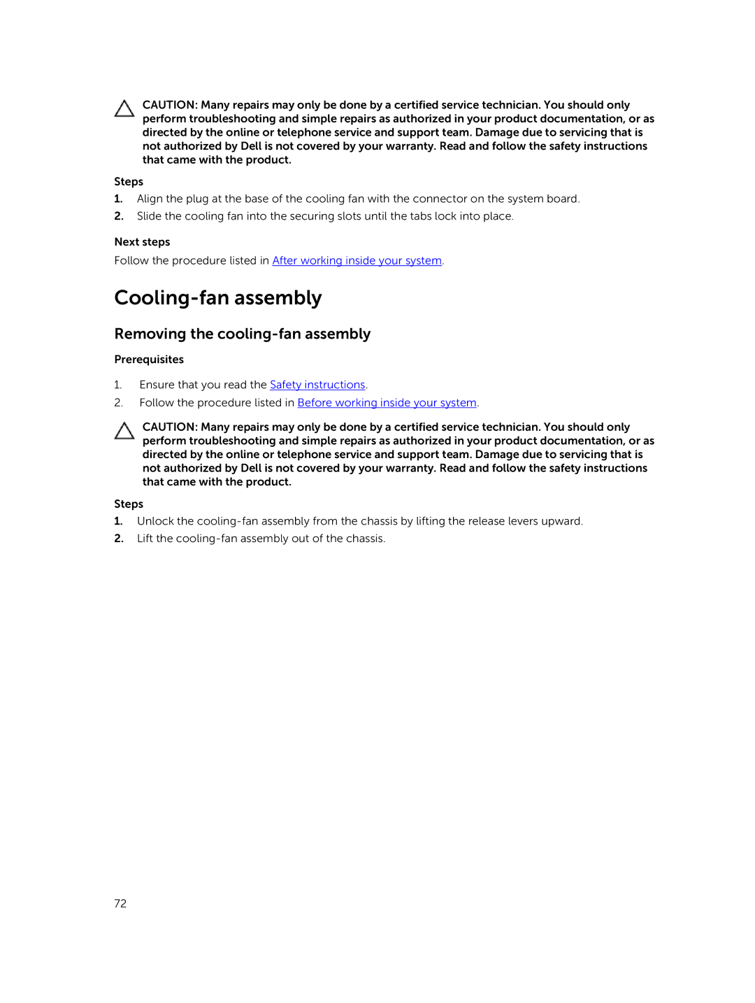 Dell R730xd owner manual Cooling-fan assembly, Removing the cooling-fan assembly 