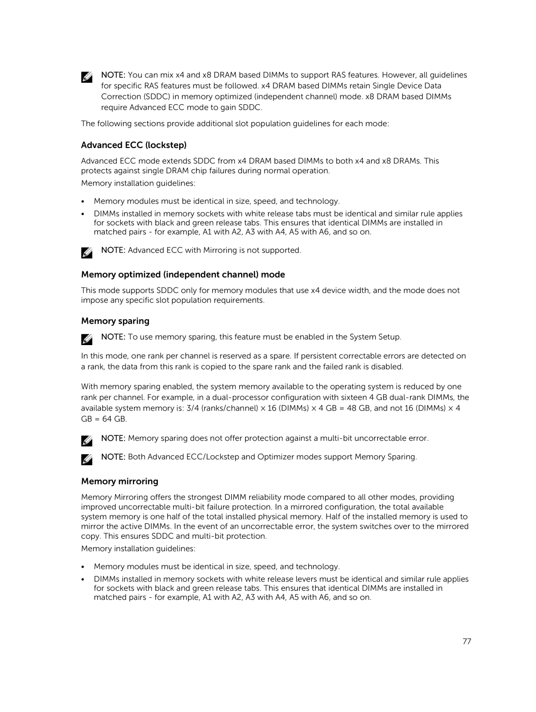 Dell R730xd owner manual Advanced ECC lockstep 