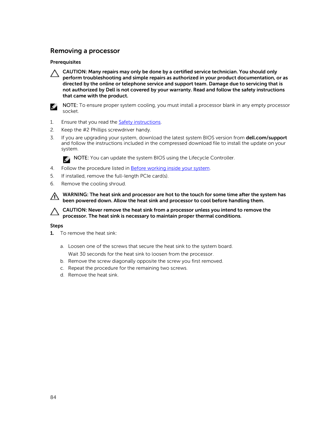 Dell R730xd owner manual Removing a processor 