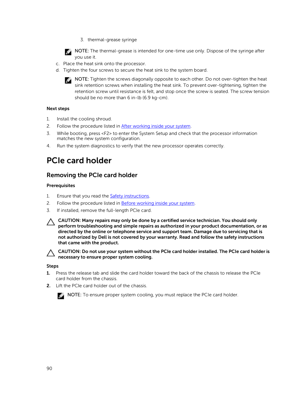 Dell R730xd owner manual Removing the PCIe card holder 