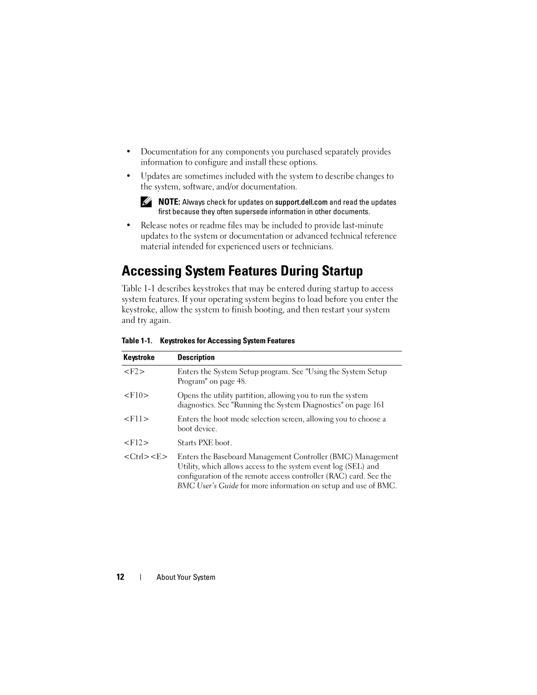 Dell R805 owner manual Accessing System Features During Startup 