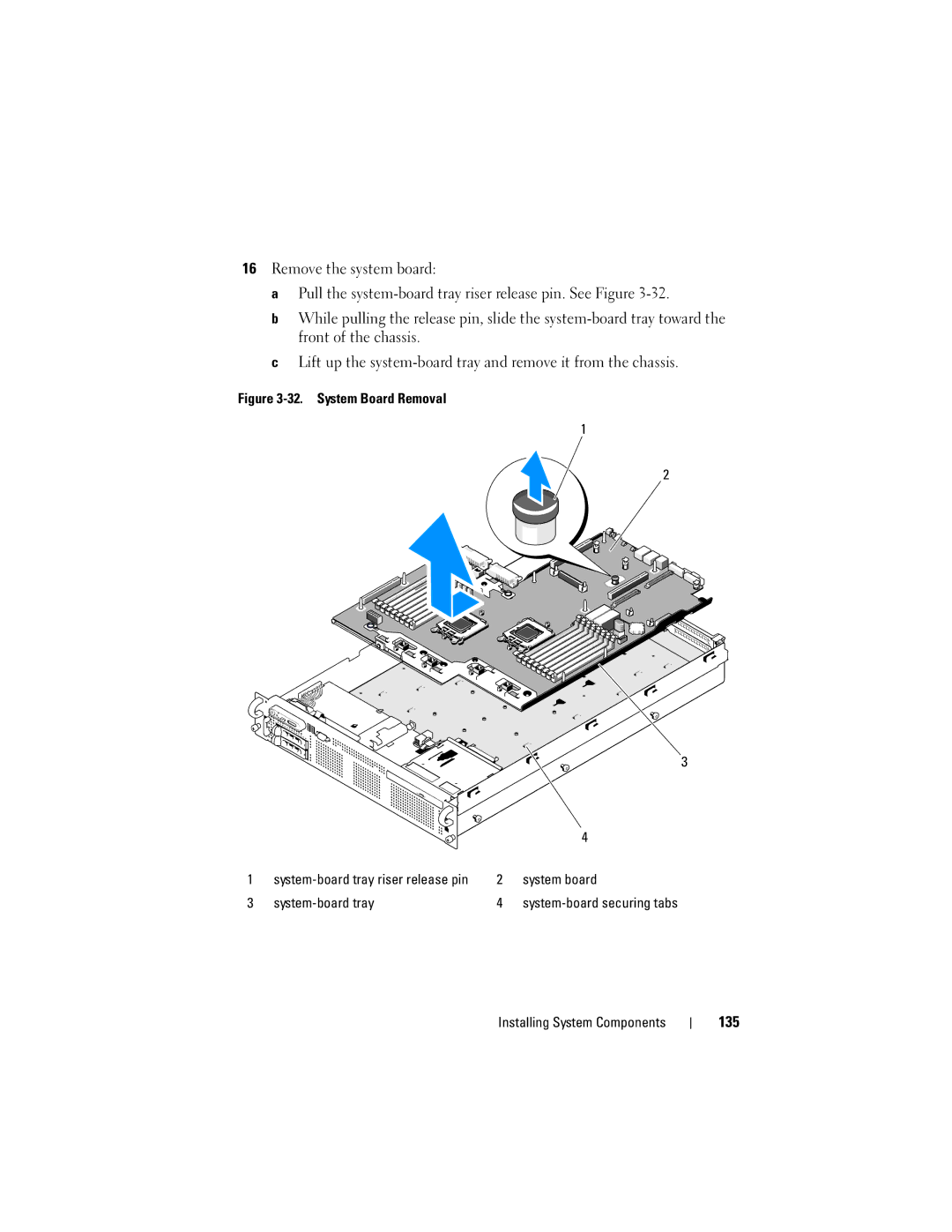 Dell R805 owner manual 135, System-board tray 