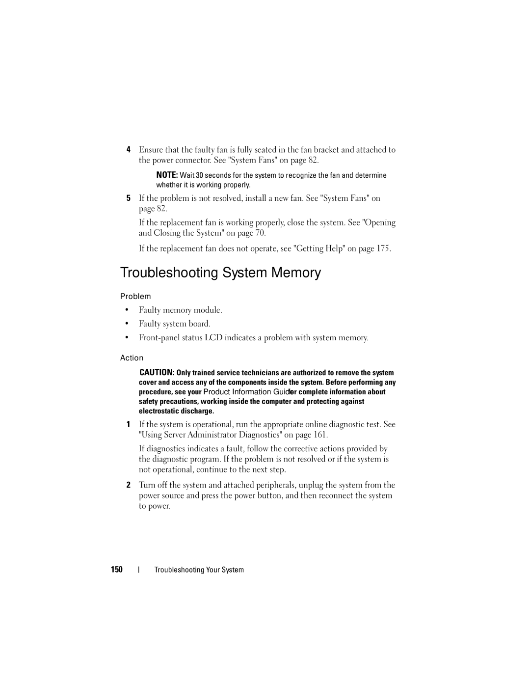 Dell R805 owner manual Troubleshooting System Memory 