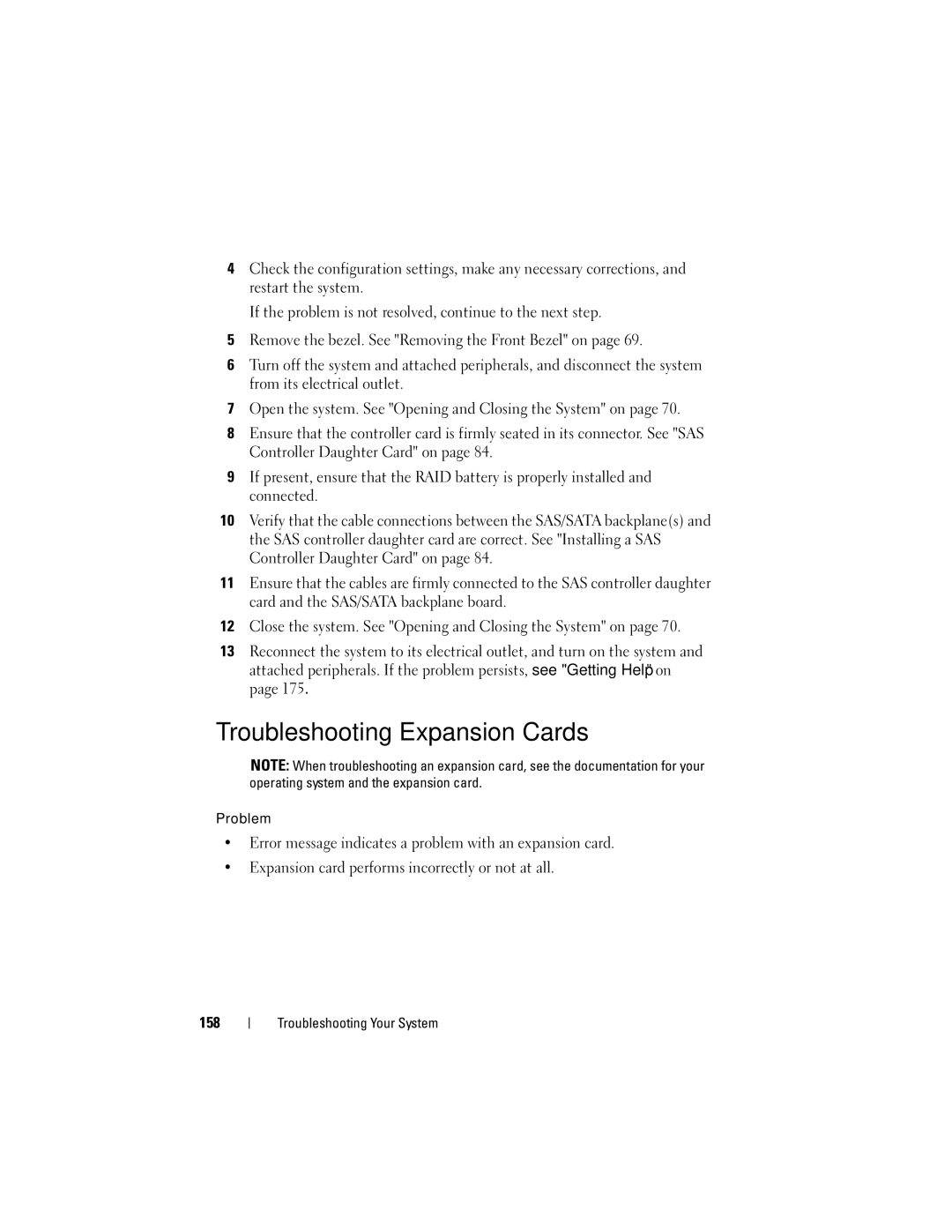 Dell R805 owner manual Troubleshooting Expansion Cards 