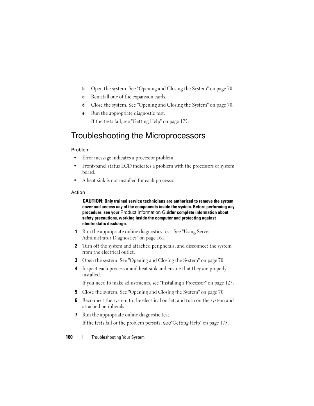 Dell R805 owner manual Troubleshooting the Microprocessors 