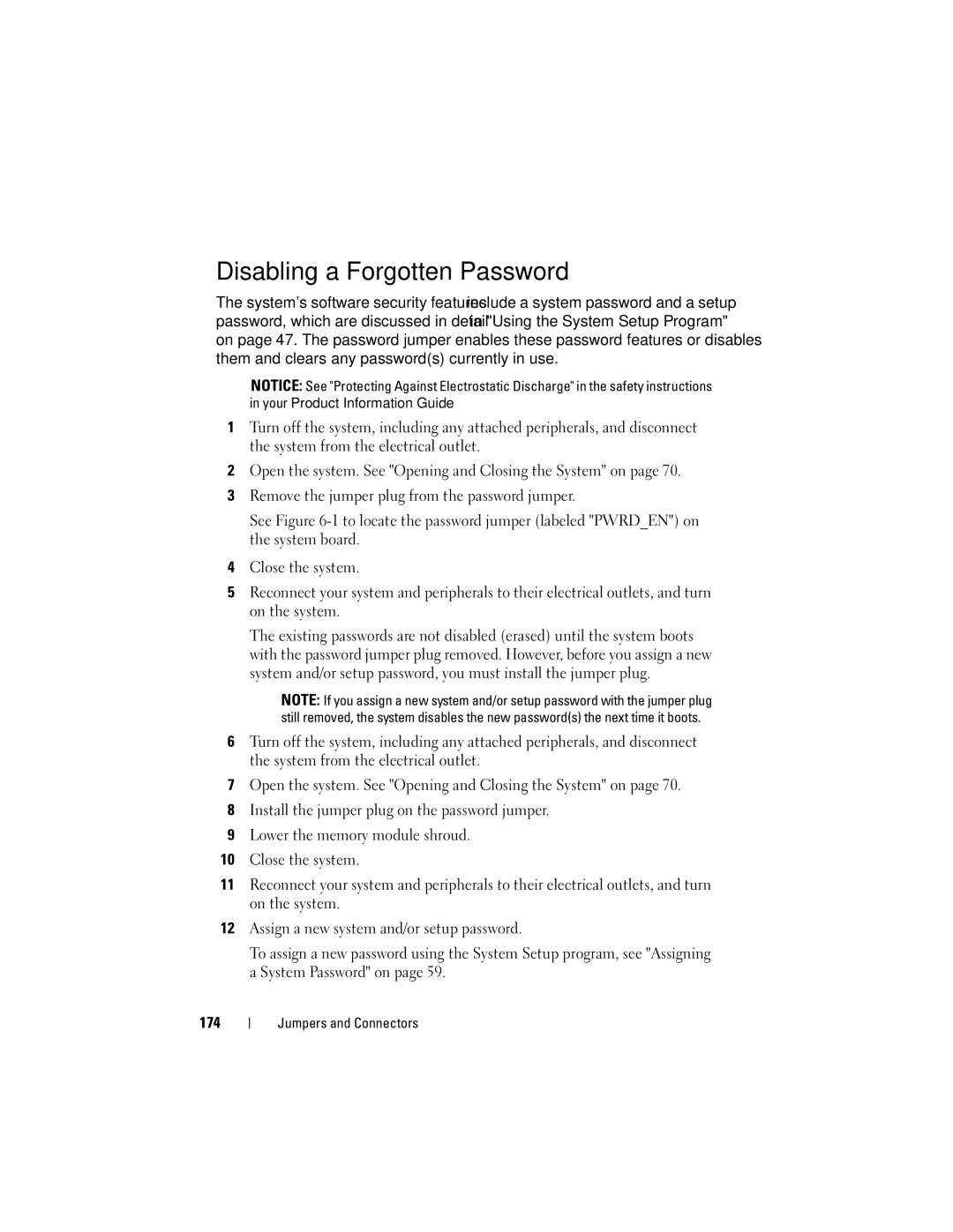 Dell R805 owner manual Disabling a Forgotten Password 