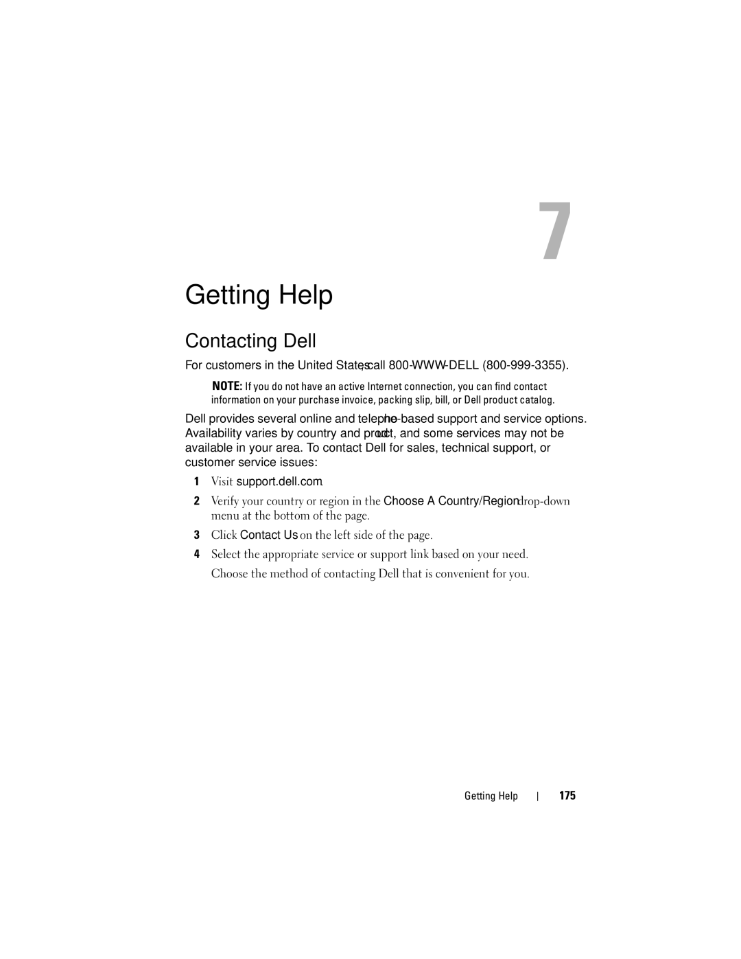 Dell R805 owner manual Contacting Dell, 175, Getting Help 
