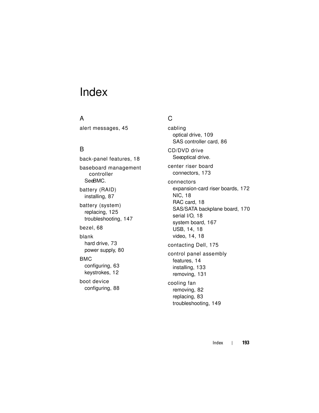 Dell R805 owner manual 193, Index 