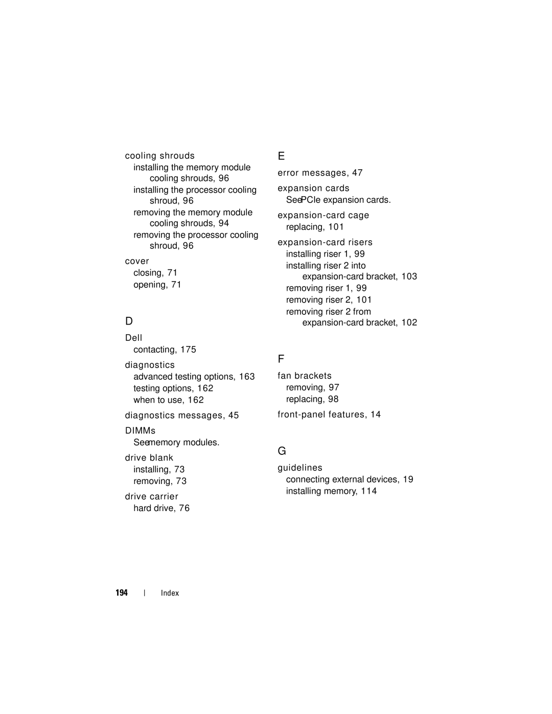 Dell R805 owner manual Index 