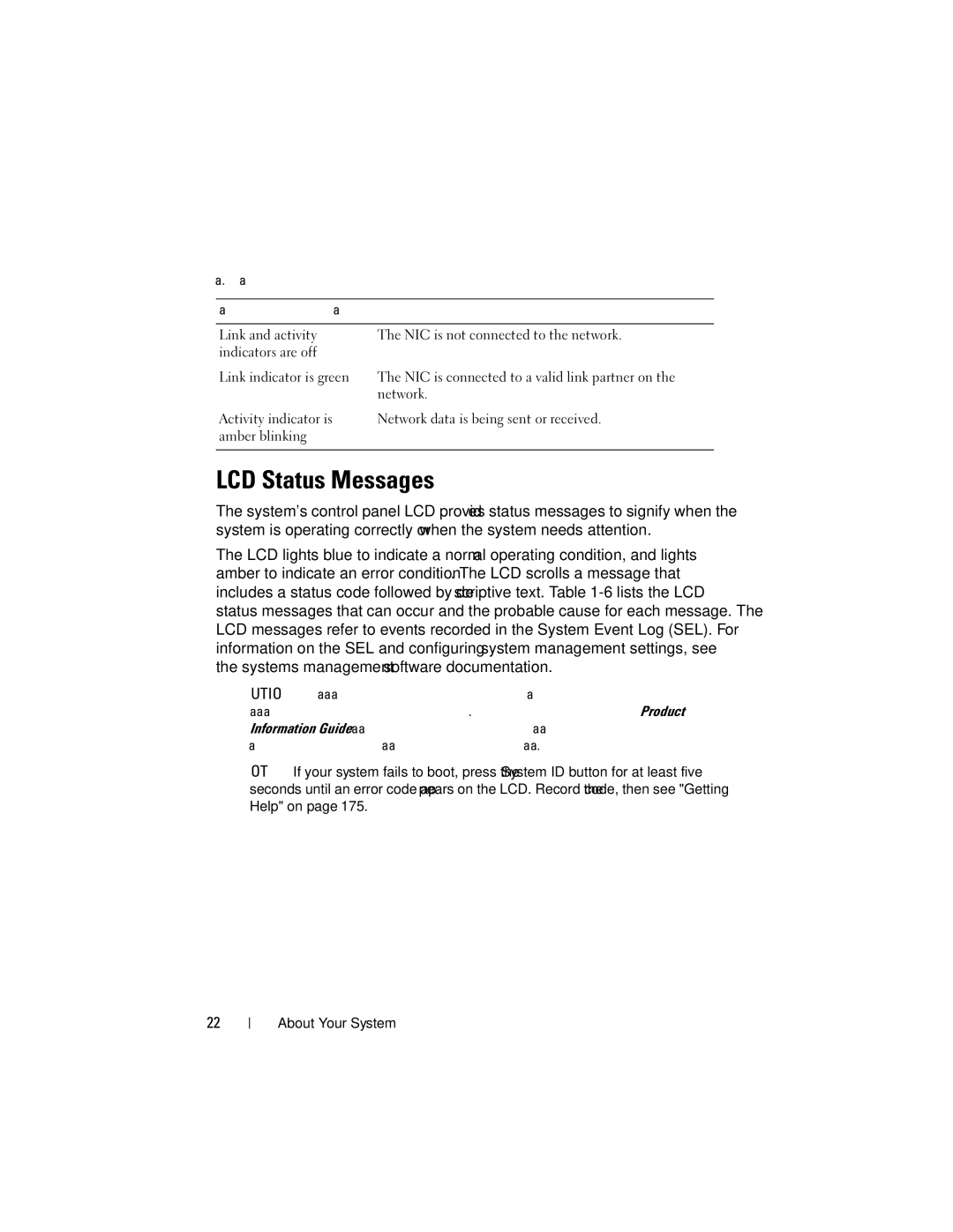 Dell R805 owner manual LCD Status Messages, NIC Indicator Codes 