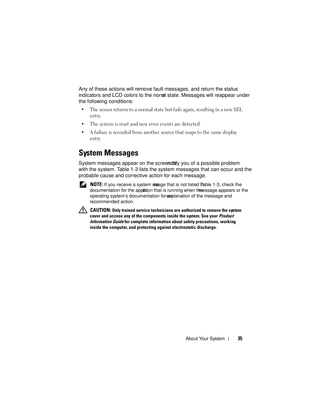 Dell R805 owner manual System Messages 