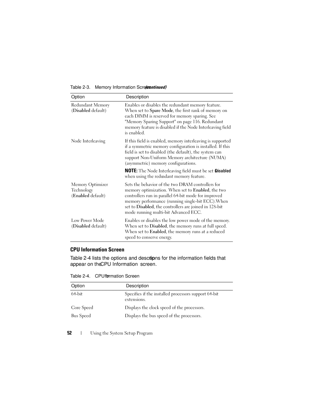 Dell R805 owner manual CPU Information Screen 