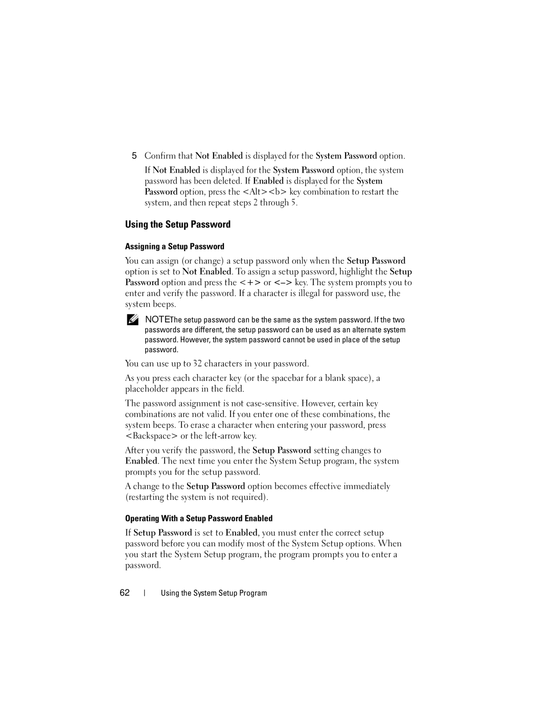 Dell R805 owner manual Using the Setup Password 