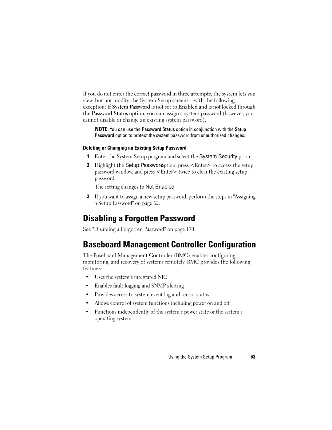 Dell R805 owner manual Disabling a Forgotten Password, Baseboard Management Controller Configuration 