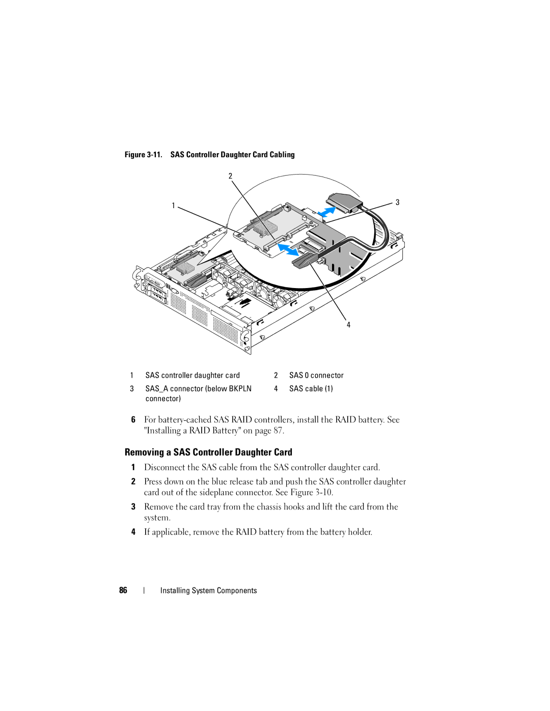 Dell R805 owner manual Removing a SAS Controller Daughter Card, Connector 