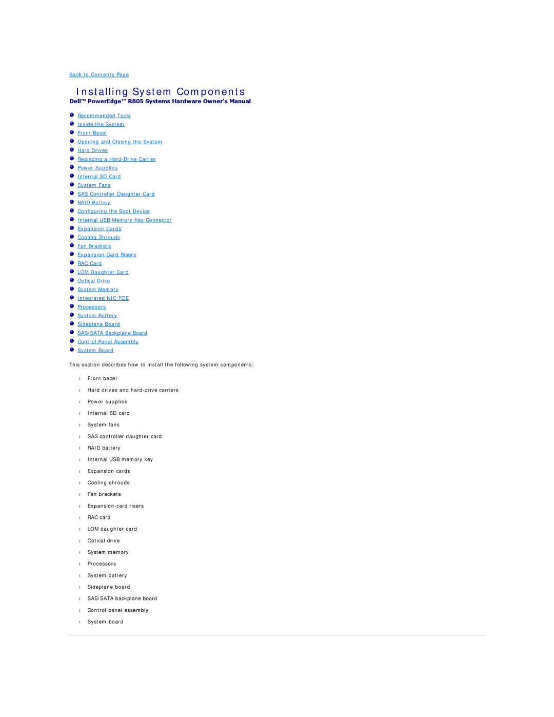 Dell R805 manual Installing System Components 