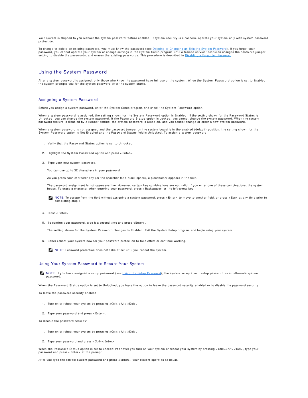 Dell R805 manual Using the System Password, Assigning a System Password 